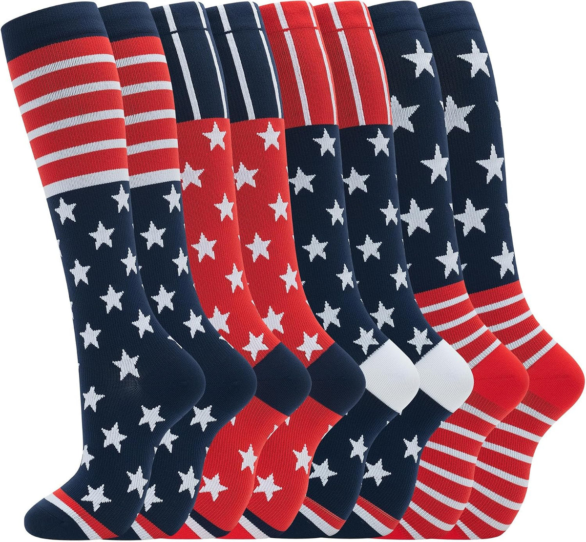 Unisex Knee High Compression Socks 8 Pairs - Graduated Support for Nurses, Travel and Running - Large-X-Large